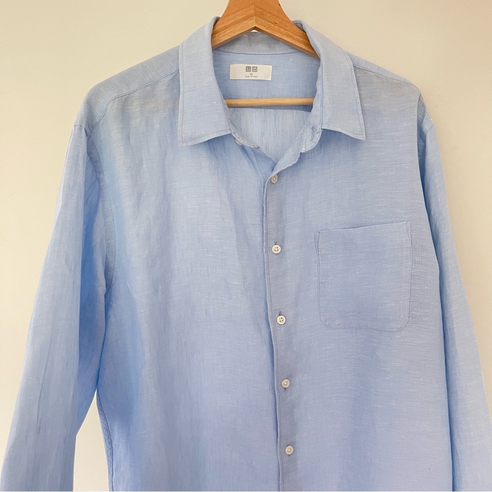 Uniqlo Linen Shirt Classic Fit Light Blue Shirt, Size XL - Picture 6 of 9